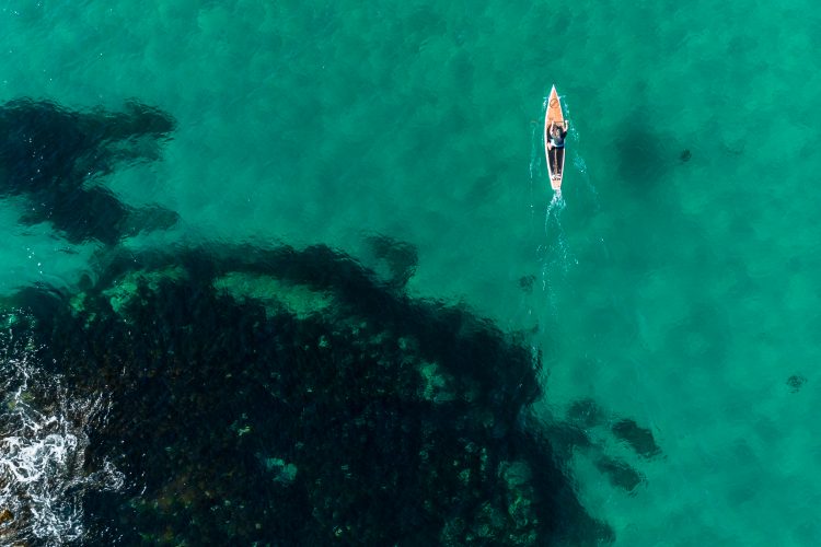Paddleboarder from above