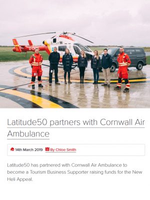 The Cornwall Air Ambulance announce Latitude50 as a Tourism Business Supporter