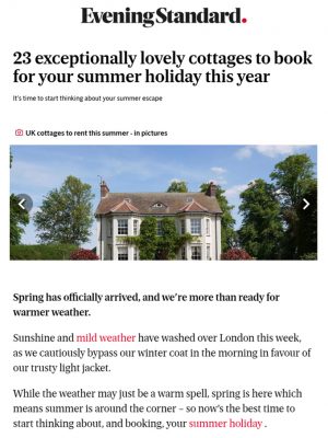 The Coach House and Carn Mar feature in the Evening Standard's top picks for the summer holidays