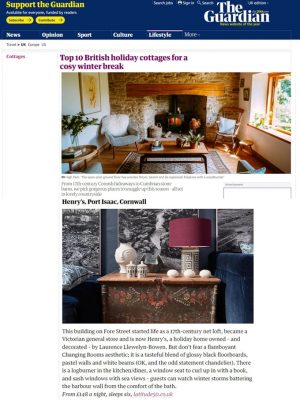 Port Isaac property Henry's features in The Guardian's top 10 British holiday cottages for a cosy winter break