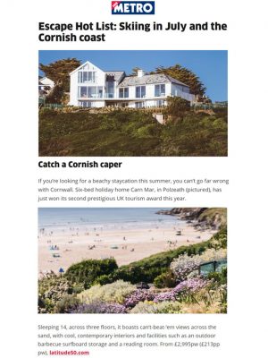 Carn Mar in Polzeath features in the Metro's escape hot list for the summer holidays