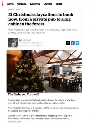 Port Isaac property The Linhaye features in the top Christmas staycations by the i Newspaper