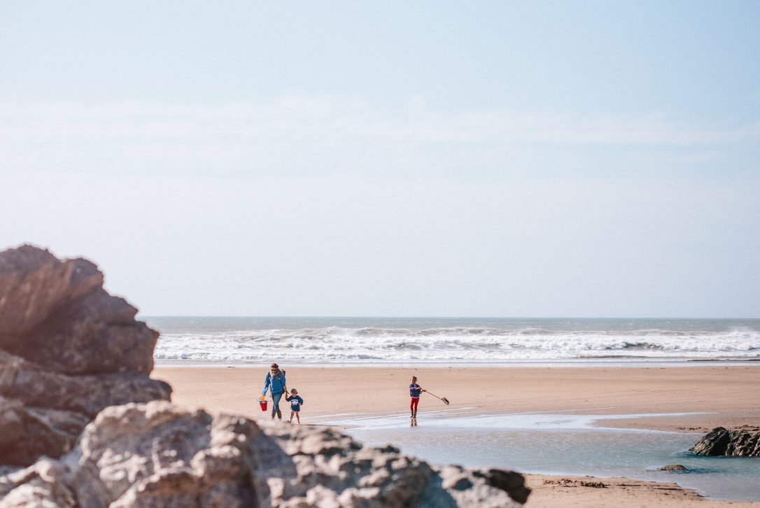 Family on Polzeath Beach