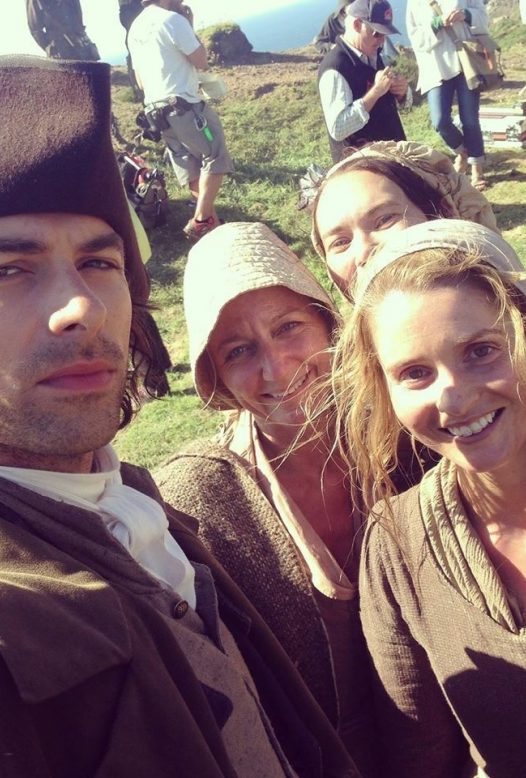 Aidan Turner taking a selfie with the Poldark extras