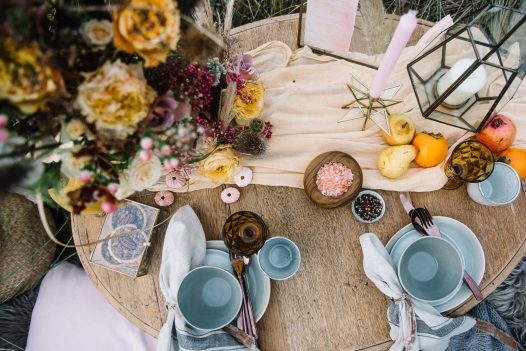 Autumn tableware for a wedding on the North Cornish coast