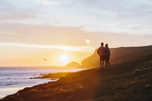 Romantic sunset scene at New Polzeath, North Cornwall