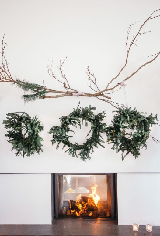 The fireplace at Carn Mar decorated for Christmas