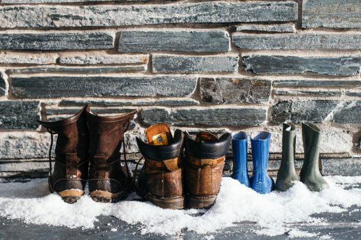 Boots in the snow in Cornwall