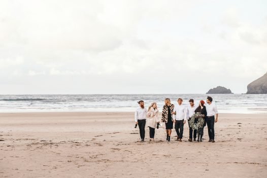 Group of friends on Polzeath beach