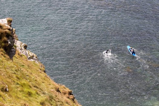 Swimmers at Port Gaverne, North Cornwall