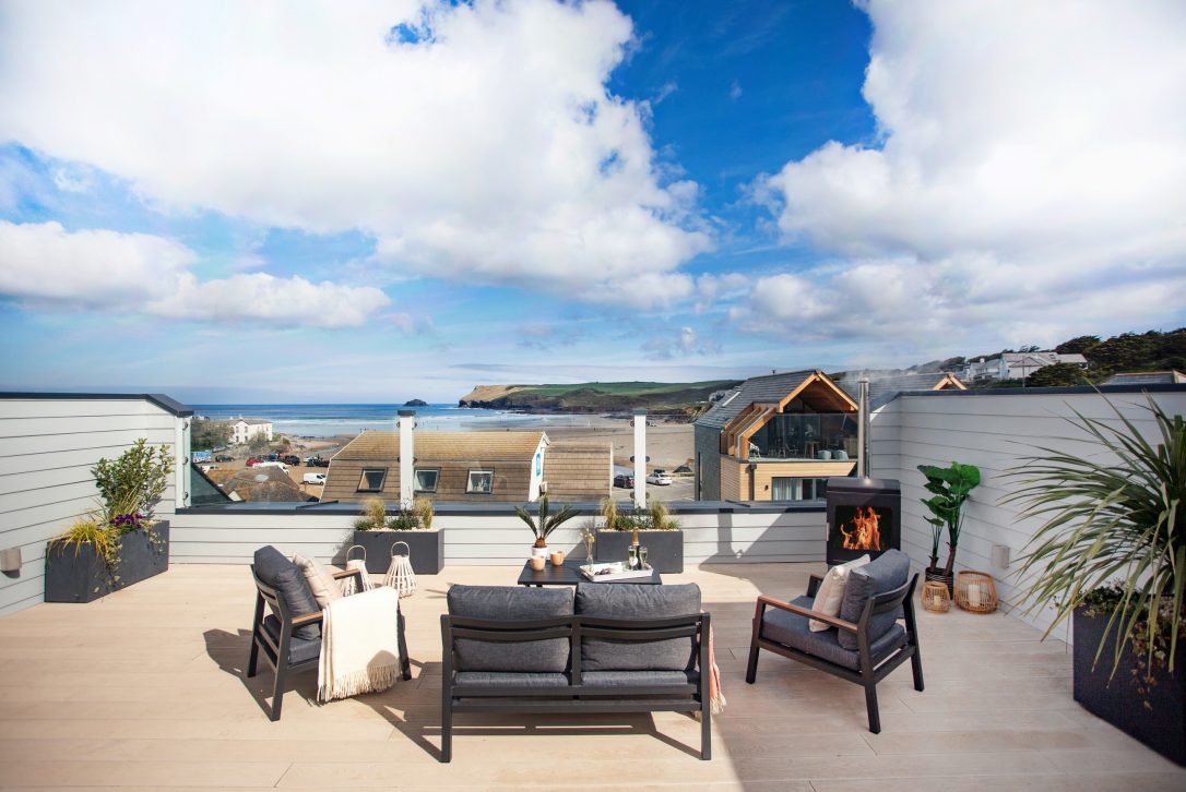 View from Driftwood's unique rooftop terrace in Polzeath