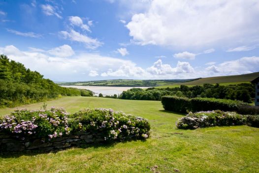 The view down to the Camel Estuary at Cant Farm, a private estate on the banks of the estuary