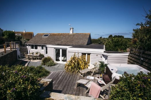 Hot tub in the garden at The Retreat, a self-catering holiday home in Polzeath, North Cornwall