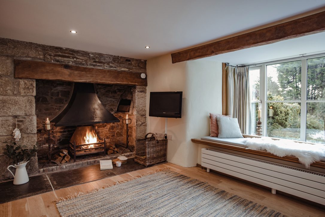 Cosy log fire at Penquite Cottage near Port Isaac