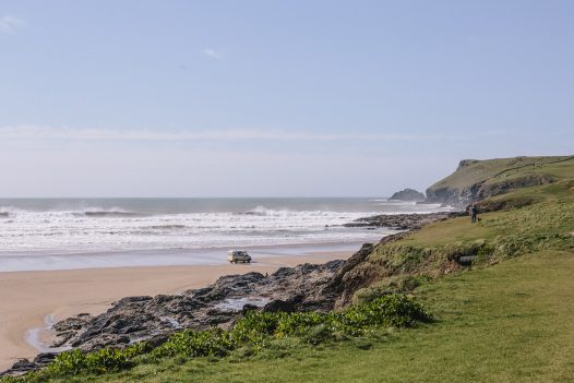 View of Polzeath Beach from cliffs at New Polzeath, North Cornwall