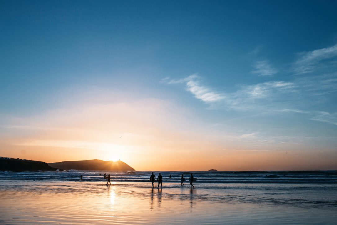 Sunset at Polzeath beach, North Cornwall