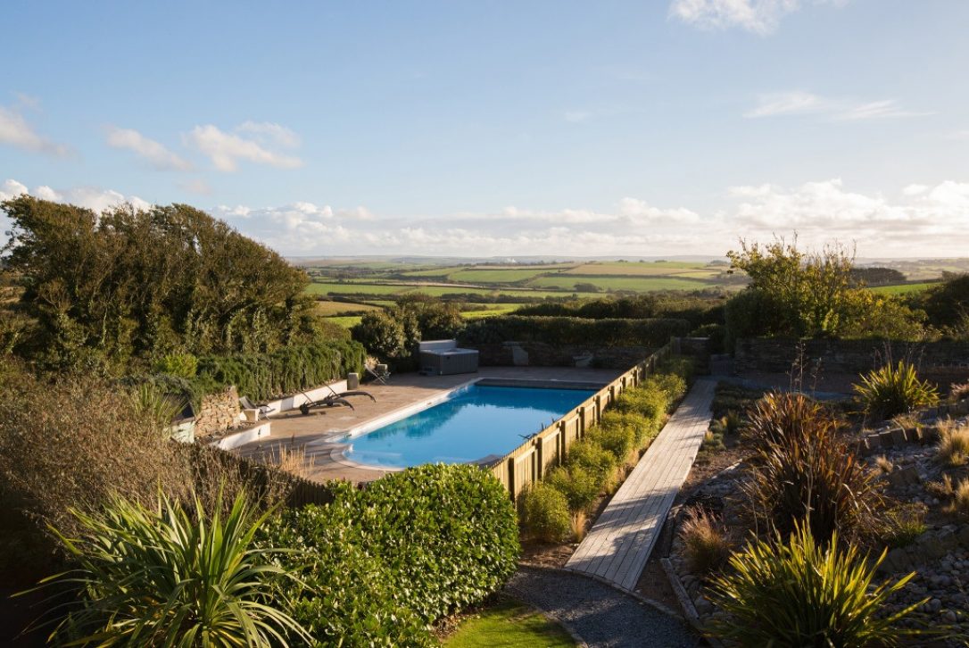The shared swimming pool at The Barn in Polzeath