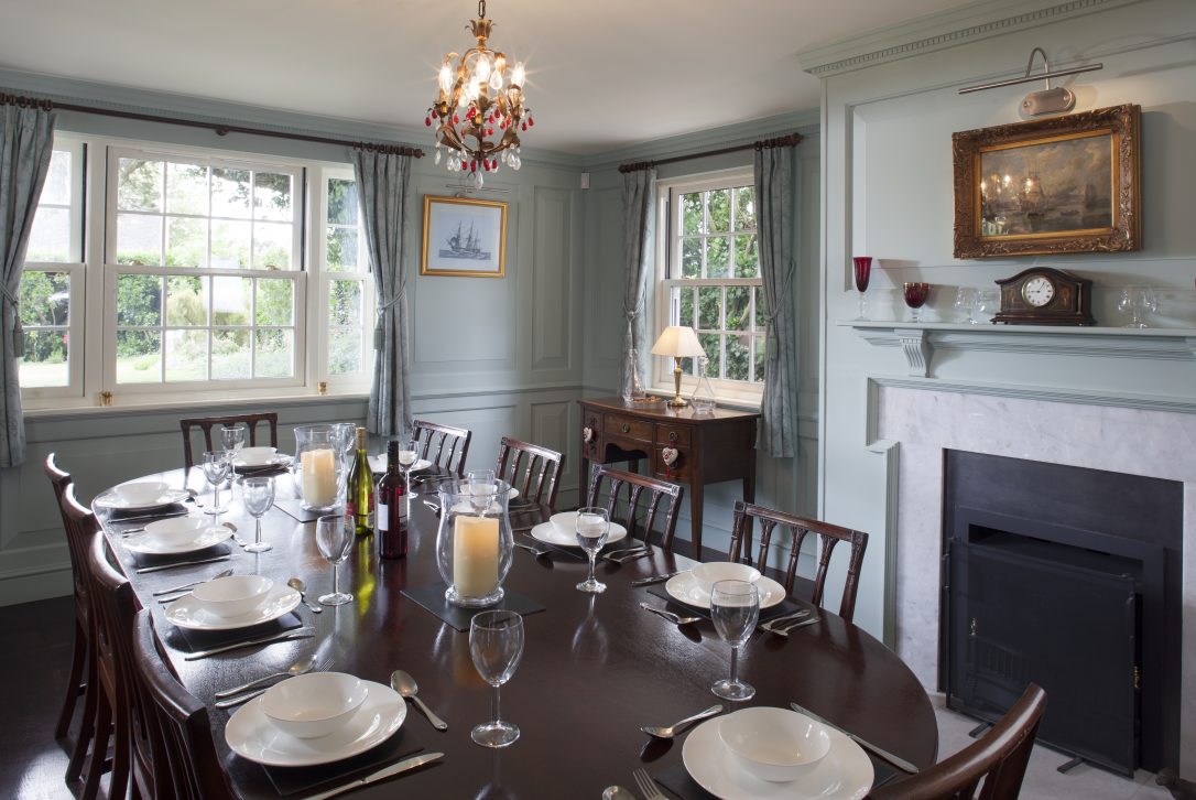 Dining room at Rockhaven Manor, a self-catering holiday home in Rock, North Cornwall.