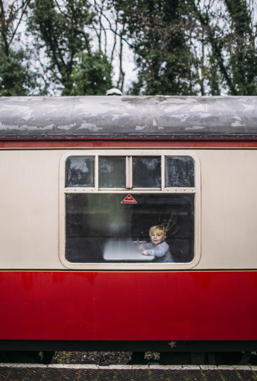 Children aboard the Santa by Steam train at Bodmin General Station, North Cornwall.