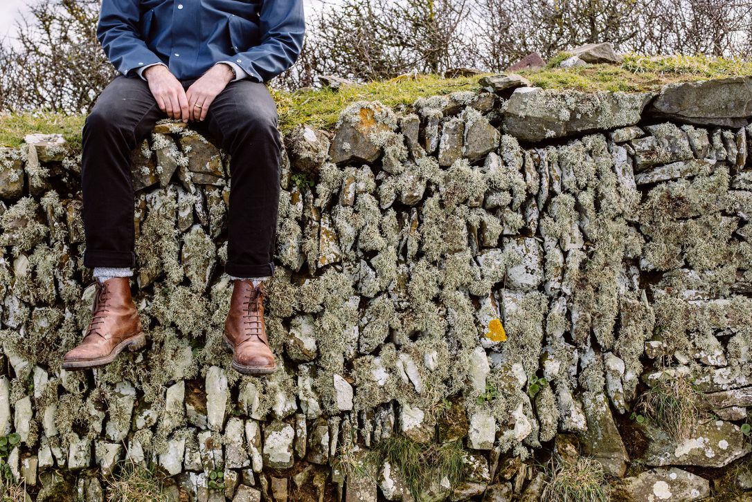 Walker on a Cornish stone wall