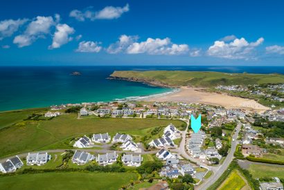 Aerial view of 1 The Sands, a self-catering holiday home in Polzeath, North Cornwall