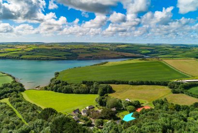 Aerial view of Badger Cottage, a self-catering holiday home in Rock, North Cornwall