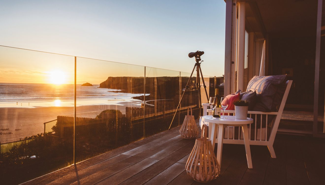 View from the balcony at Carn Mar, a self-catering holiday home in New Polzeath, North Cornwall