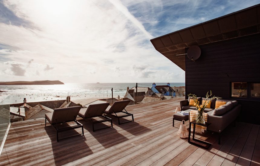 Sun deck at Coppers, a self-catering holiday home in New Polzeath, North Cornwall