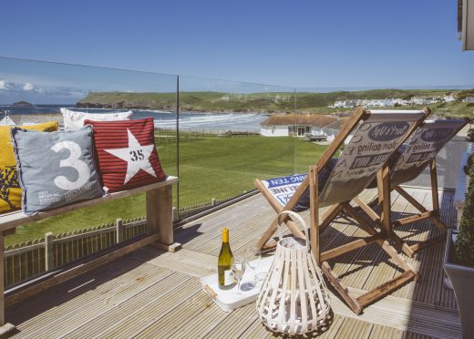 View from the balcony at Drum Fish, a self-catering holiday home in Polzeath, North Cornwall