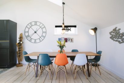 Dining area at Drum Fish, a self-catering holiday home in Polzeath, North Cornwall