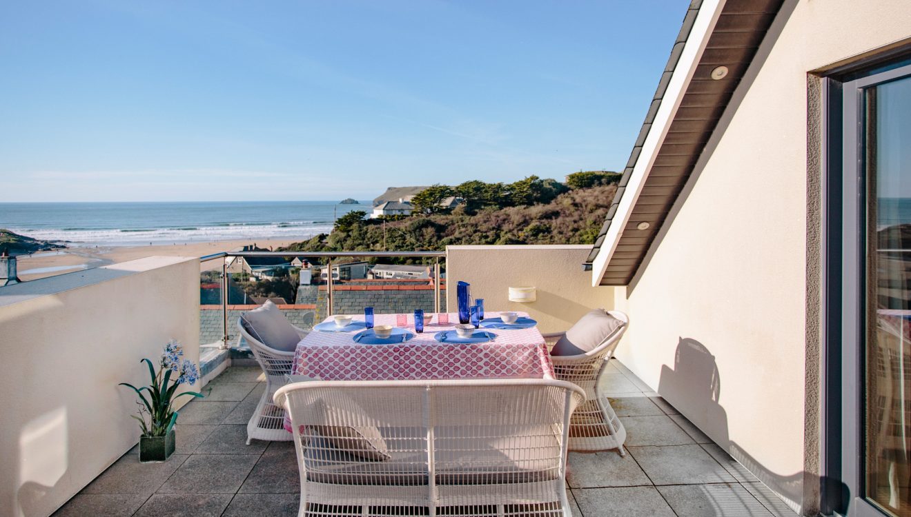 Balcony at Gwel an Mor, a self-catering holiday home in Polzeath, North Cornwall