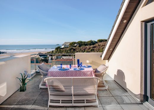 Balcony at Gwel an Mor, a self-catering holiday home in Polzeath, North Cornwall