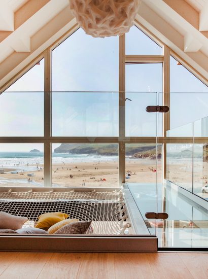 View from the top floor at Gwel Trelsa, a luxury, self-catering holiday home in Polzeath, North Cornwall