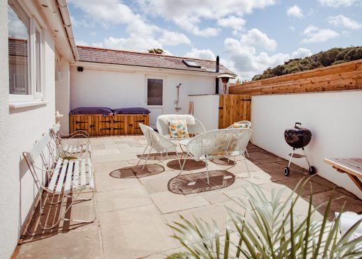 Terrace at Hargervor House, a self-catering holiday home in Polzeath, North Cornwall