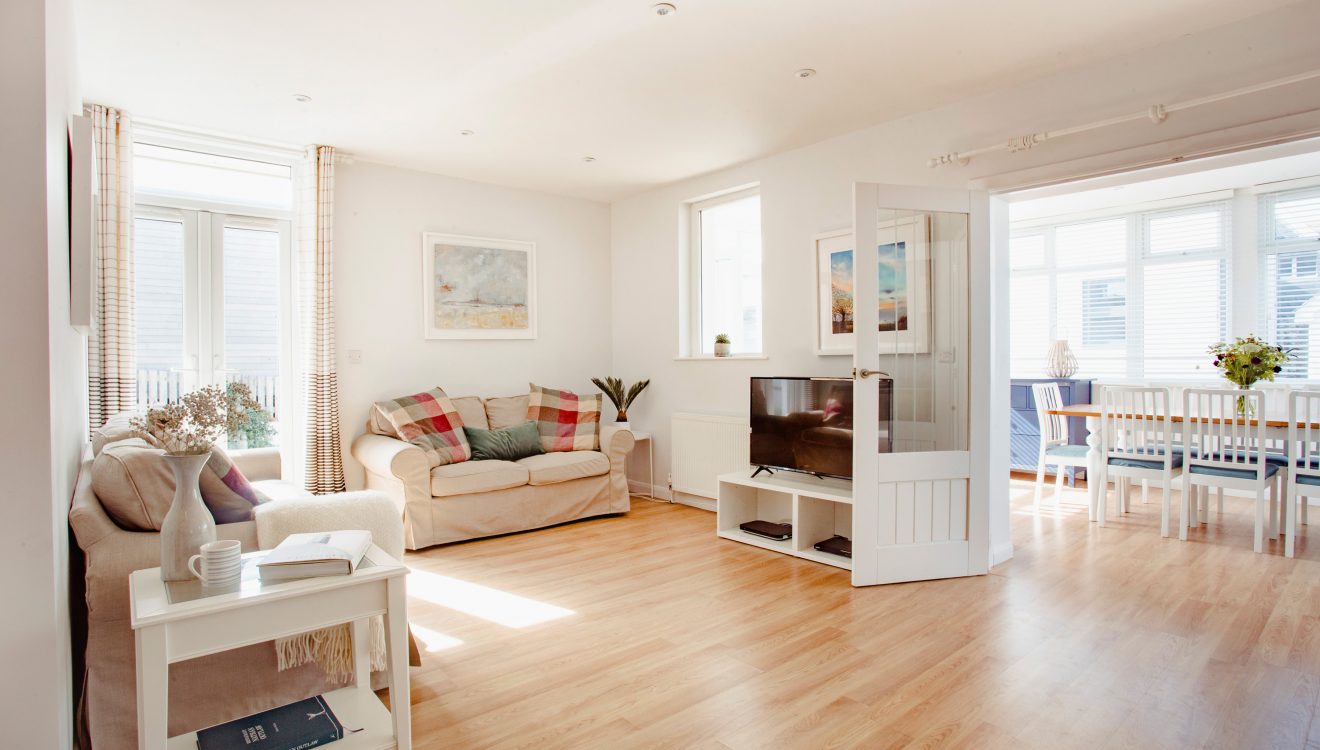 Living area at Hillcote, a self-catering holiday home in New Polzeath, North Cornwall