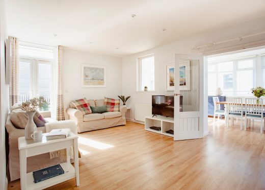 Living area at Hillcote, a self-catering holiday home in New Polzeath, North Cornwall