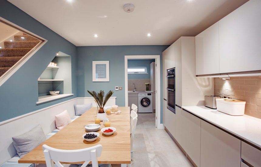 Kitchen and dining room at Holibobs, a self-catering holiday home near Rock, North Cornwall