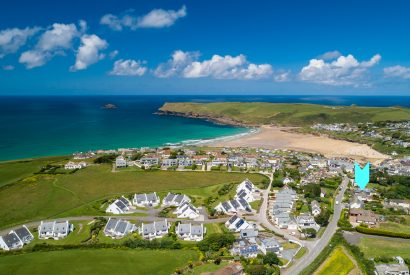 Aerial view showing the location of Lowena, a self-catering holiday home in Polzeath, North Cornwall