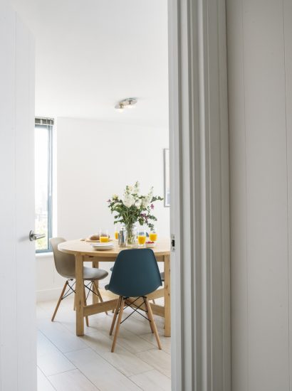 Dining room at No 5 Tregales, a self-catering holiday home in New Polzeath, North Cornwall.