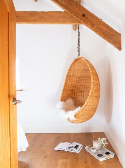 Hanging chair at The Barn, a self-catering holiday home near Polzeath, North Cornwall