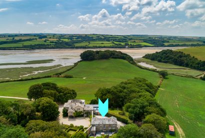 Aerial view of The Coach House, a self-catering holiday home near Rock, North Cornwall