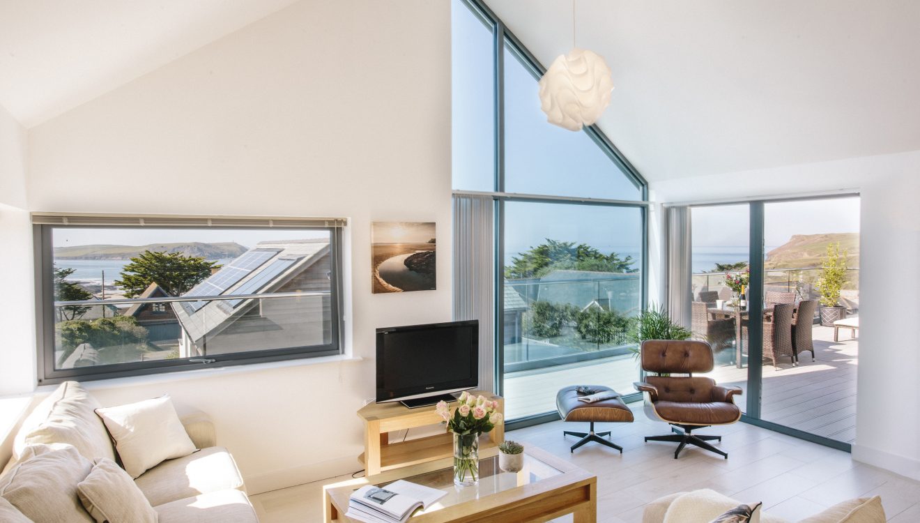 Living spaces in The Penthouse, a luxury apartment in New Polzeath, North Cornwall