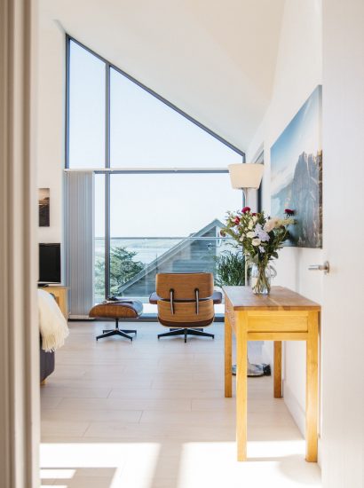 Living space at The Penthouse, a luxury apartment in New Polzeath, North Cornwall