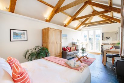 Living space at The Tractor Shed, a self-catering holiday home in Polzeath, North Cornwall
