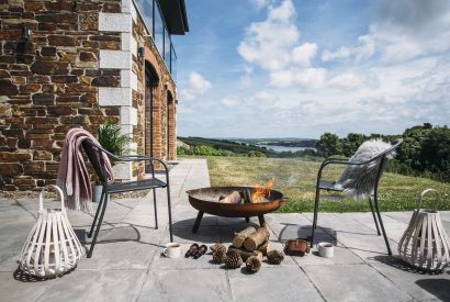 Patio at The Woodshed, a self-catering holiday home near Rock, North Cornwall