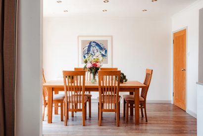 Dining room at Trethwaite, a self-catering holiday home above Porthilly Beach, Rock, North Cornwall