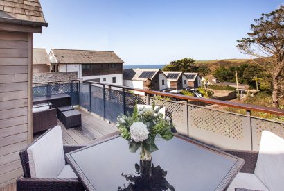 Balcony at Endymion, a self-catering holiday home in New Polzeath, North Cornwall