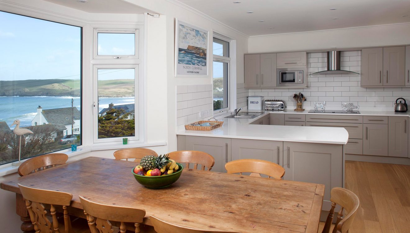 Dining table at Penroy, a self-catering holiday home in Polzeath, North Cornwall