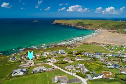 Aerial view of Penroy, a self-catering holiday home in Polzeath, North Cornwall