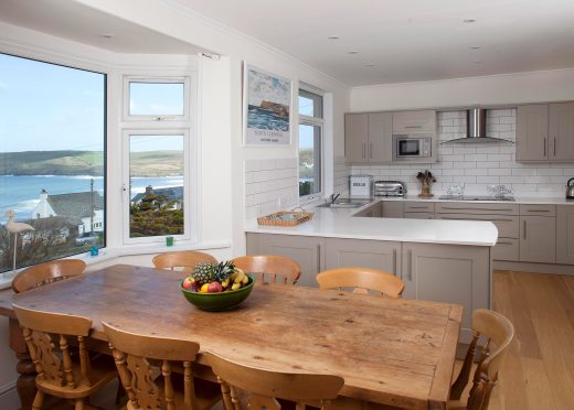 Dining table at Penroy, a self-catering holiday home in Polzeath, North Cornwall